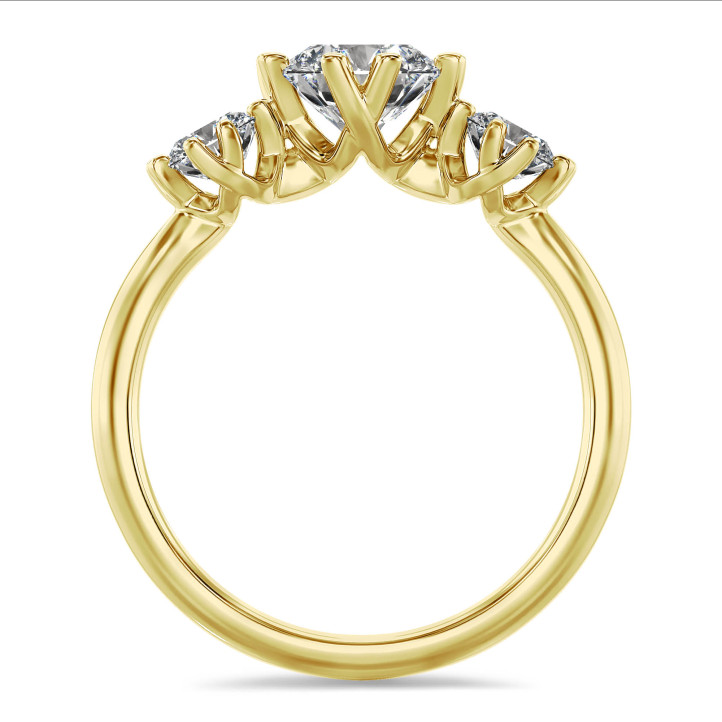 1.60 karaat trilogie ring in geelgoud met ronde diamanten