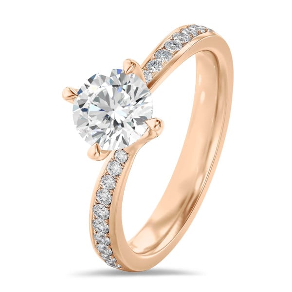 Ringen - 1.50 karaat diamanten solitaire ring in rood goud met zijdiamanten
