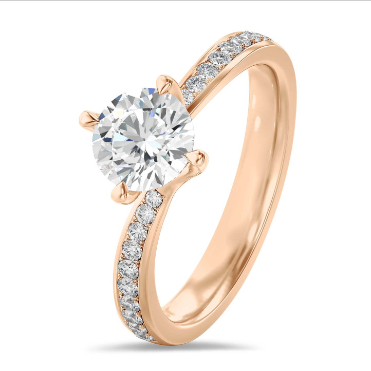 1.50 karaat lab grown diamanten solitaire ring in rood goud met lab grown zijdiamanten