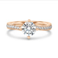 2.00 karaat diamanten solitaire ring in rood goud met zijdiamanten