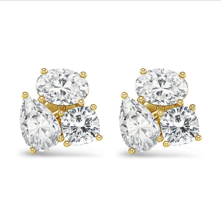 6.00 karaat lab grown diamanten trilogie oorbellen in geel goud
