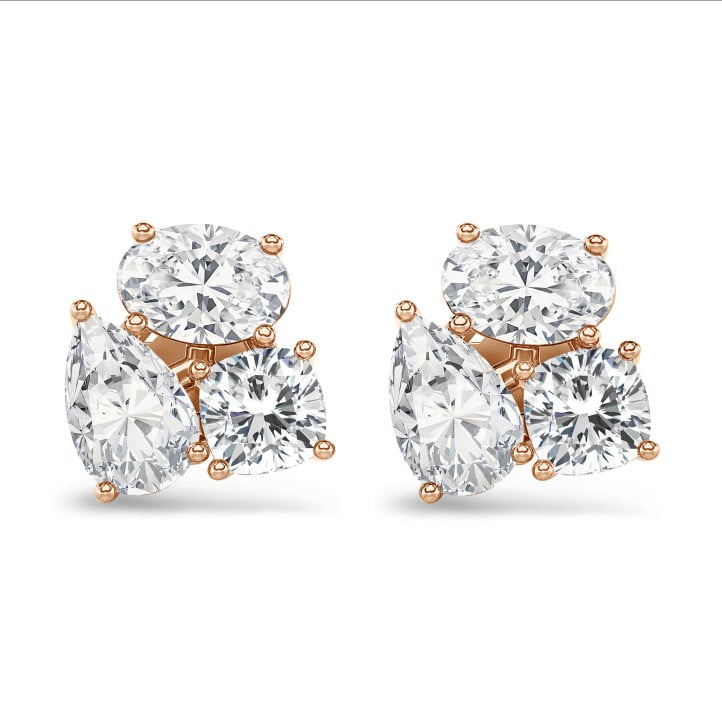 6.00 karaat lab grown diamanten trilogie oorbellen in rood goud