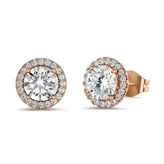 2.00 karaat halo oorbellen met lab grown diamanten in rood goud