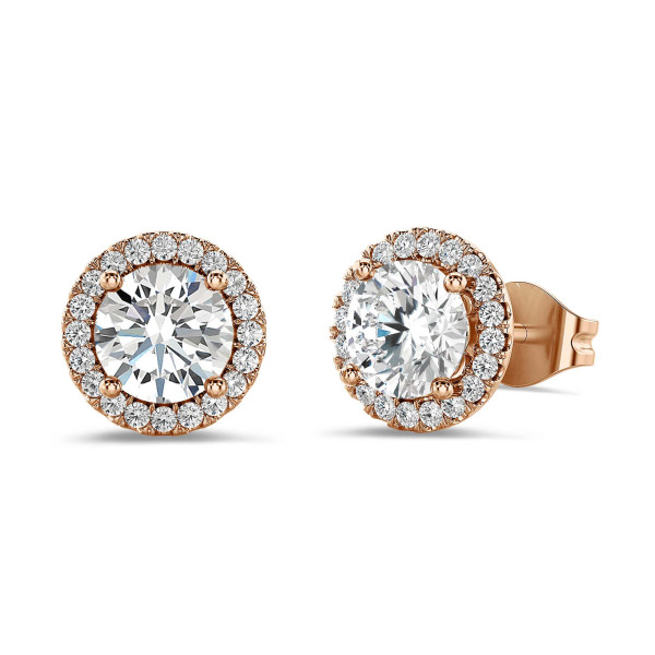 Oorbellen - 2.00 karaat halo oorbellen met lab grown diamanten in rood goud
