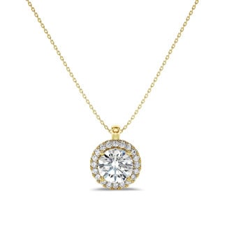 1.00 karaat halo halsketting met diamanten in geel goud