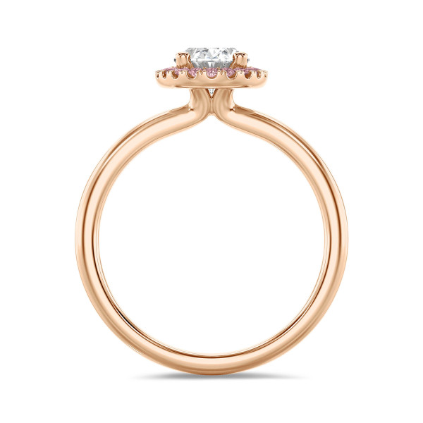 Ringen - 1.50 karaat halo solitaire ring met een ovale lab grown diamant in rood goud met ronde roze lab grown diamanten