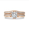 1.00 karaat diamanten solitaire ring in rood goud met zijdiamanten