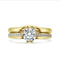 1.20 karaat lab grown diamanten solitaire ring in geel goud met lab grown zijdiamanten