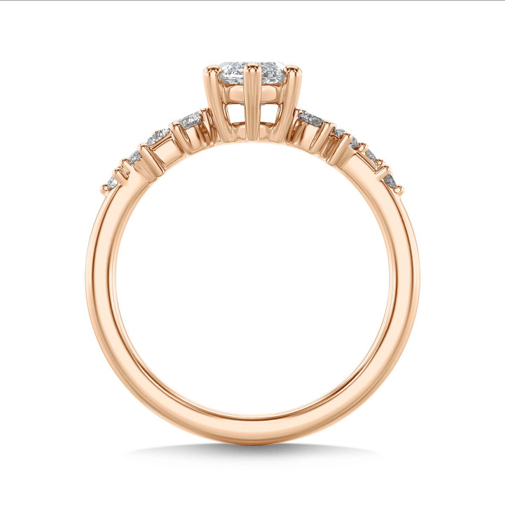 1.00 karaat solitaire clusterring in roodgoud met marquise diamant