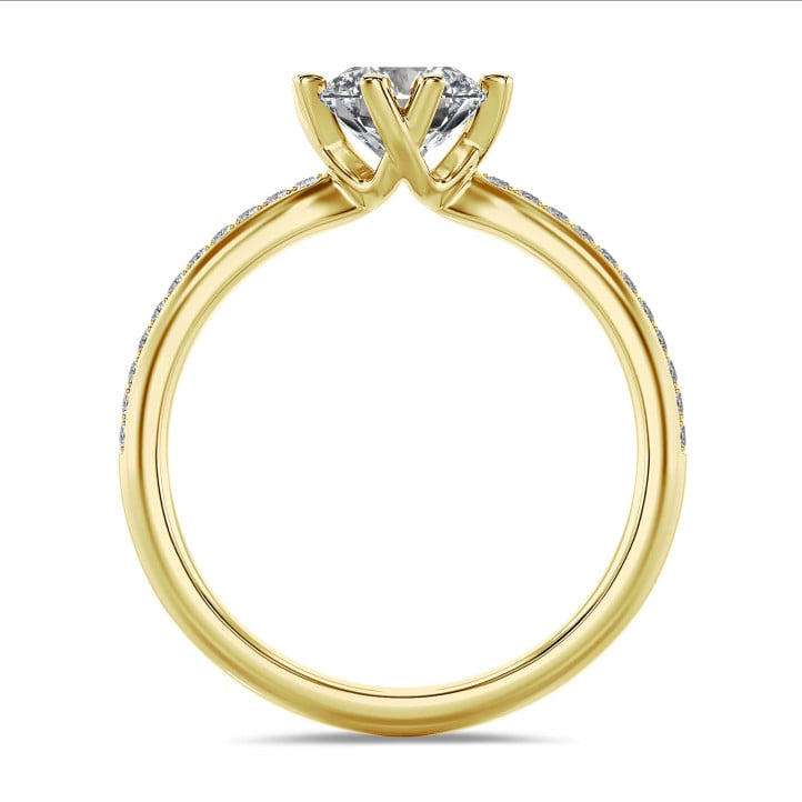 5.00 karaat diamanten solitaire ring in geel goud met zijdiamanten