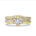5.00 karaat lab grown diamanten solitaire ring in geel goud met lab grown zijdiamanten