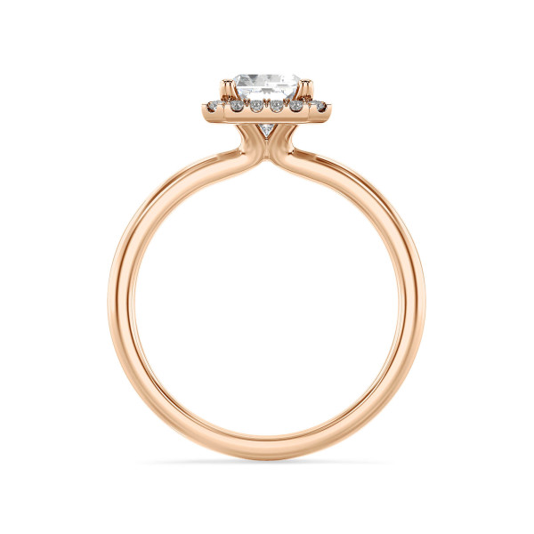 Ringen - 2.00 karaat halo solitaire ring met een lab grown radiant cut diamant in rood goud en ronde lab grown diamanten
