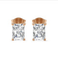 2.00 karaat solitaire oorbellen in rood goud met radiant cut diamanten