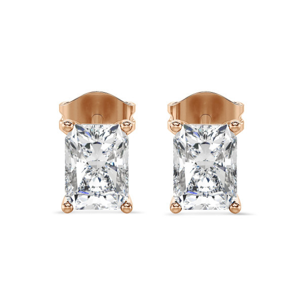 Oorbellen - 2.00 karaat solitaire oorbellen in rood goud met lab grown radiant cut diamanten