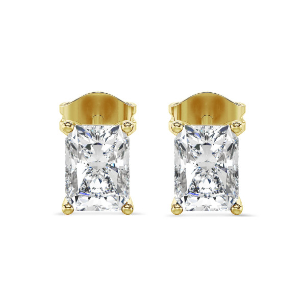Oorbellen - 2.00 karaat solitaire oorbellen in geel goud met lab grown radiant cut diamanten
