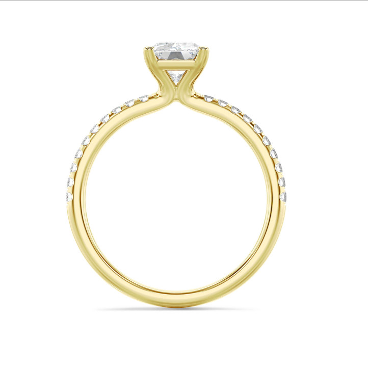 3.00 karaat solitaire ring met een radiant cut diamant in geel goud en zijdiamanten