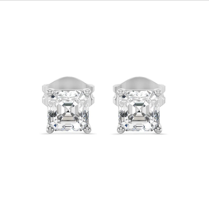 2.00 karaat solitaire oorbellen in wit goud met asscher cut diamanten