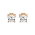 4.00 karaat solitaire oorbellen in rood goud met asscher cut diamanten
