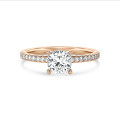 1.00 karaat solitaire ring met een cushion diamant en hidden halo in rood goud