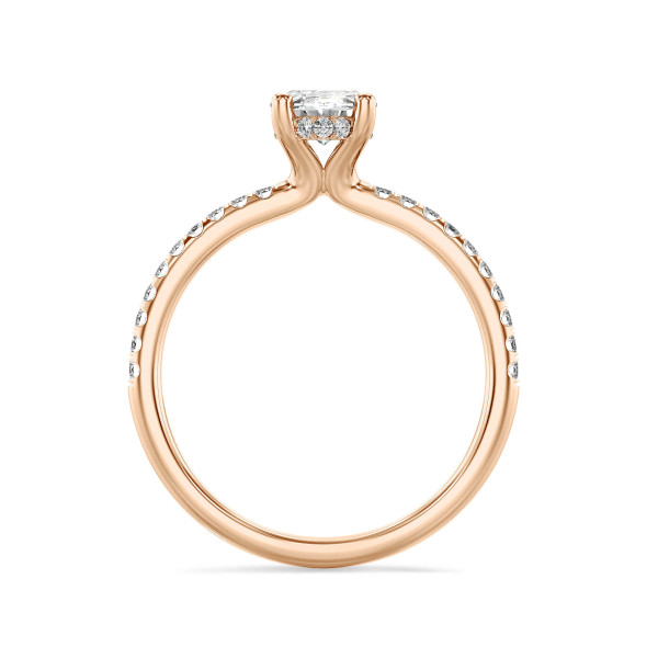 Ringen - 2.00 karaat solitaire ring met een ovale lab grown diamant en hidden halo in rood goud