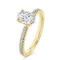 2.50 karaat solitaire ring met een ovale lab grown diamant en hidden halo in geel goud