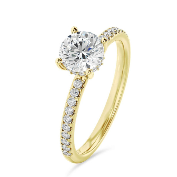 Verlovingsringen - 1.00 karaat solitaire ring in geel goud met hidden halo