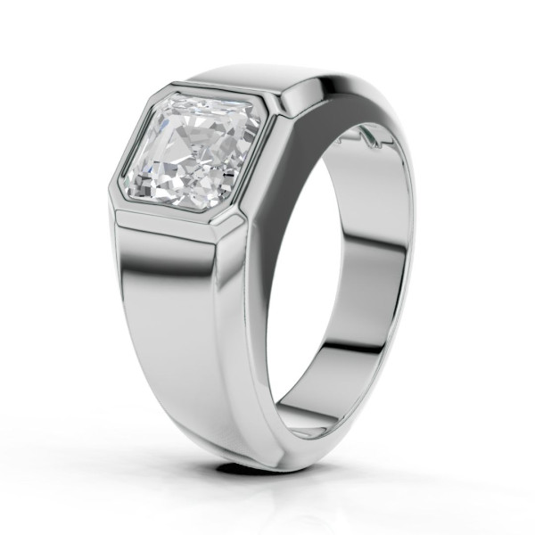 2.00 karaat zegelring met een lab grown asscher cut diamant in platina