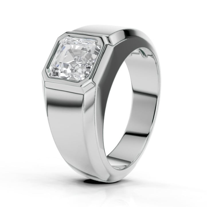 2.00 karaat zegelring met een lab grown asscher cut diamant in platina