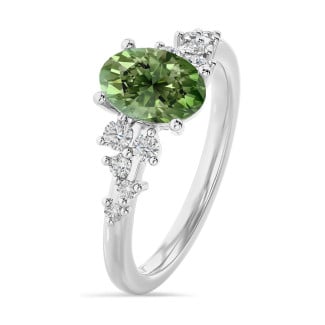 1,00 karaat solitair cluster ring in witgoud met Fancy Vivid Green ovale laboratoriumgekweekte diamant