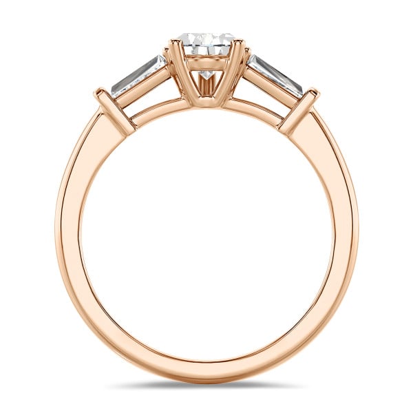 Ringen - 2.00 karaat trilogie ring in roodgoud met peervormige lab grown diamant en conische lab grown baguettes