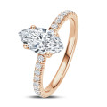 1.50 karaat solitaire ring met Marquise lab grown diamant in rood goud met lab grown zijdiamanten