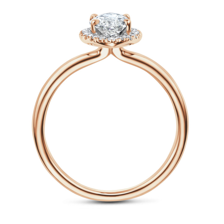 3.00 karaat halo solitaire ring met Marquise lab grown diamant in rood goud met ronde lab grown diamanten