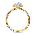 1.20 karaat halo solitaire ring met Marquise lab grown diamant in geel goud met ronde lab grown diamanten