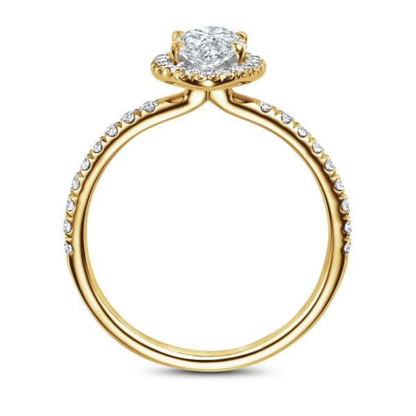 Ringen - 1.50 karaat halo solitaire ring met Marquise lab grown diamant in geel goud met ronde lab grown diamanten