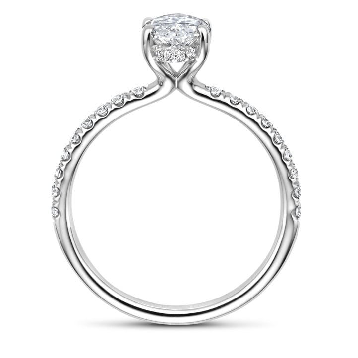 2.50 karaat solitaire ring met Marquise lab grown diamant en hidden halo in wit goud