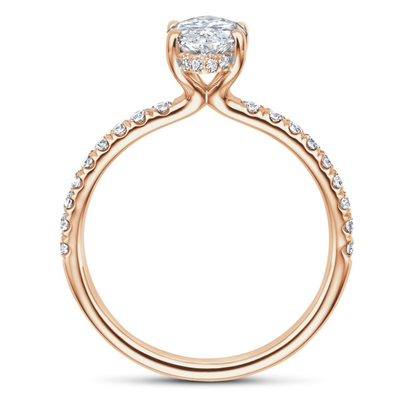 1.50 karaat solitaire ring met Marquise lab grown diamant en hidden halo in rood goud