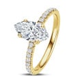 2.50 karaat solitaire ring met Marquise lab grown diamant en hidden halo in geel goud