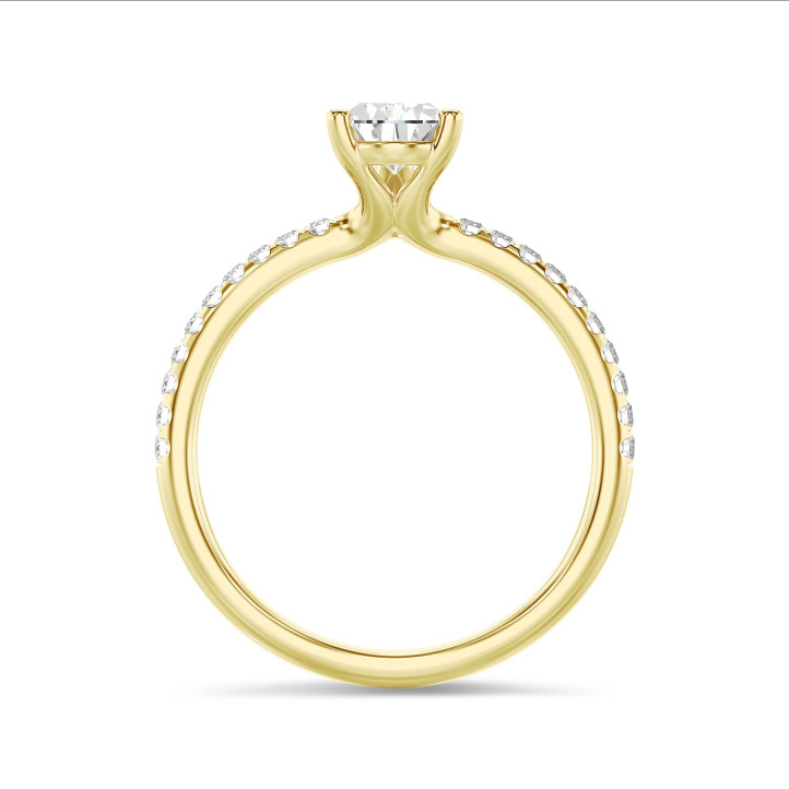 2.50 karat armut pırlantalı tektaş yüzük, yan pırlantalı sarı altın