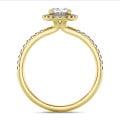 1.50 karat oval pırlantalı tektaş halo yüzük, yuvarlak pırlantalı sarı altın