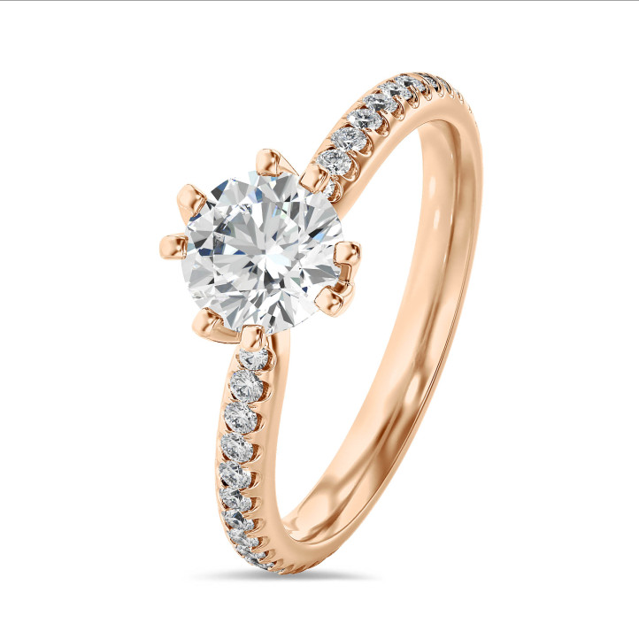 2.50 karat tektaş yuvarlak pırlantalı kırmızı altın yüzük (tam set)