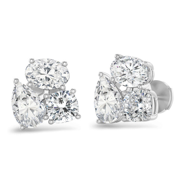 Küpeler - 6.00 karat laboratuvarda yetiştirilmiş beyaz altın pırlanta üçleme küpe