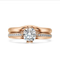 1.20 karat tektaş kırmızı altın pırlanta yüzük, yan pırlantalar ile