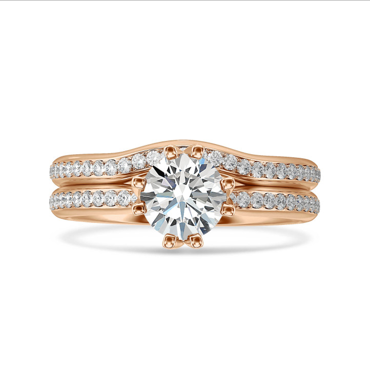 2.50 karat tektaş yuvarlak pırlantalı kırmızı altın yüzük (tam set)