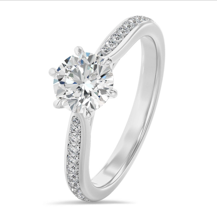 5.00 karat beyaz altın, yuvarlak pırlanta ve yan pırlantalı tektaş yüzük