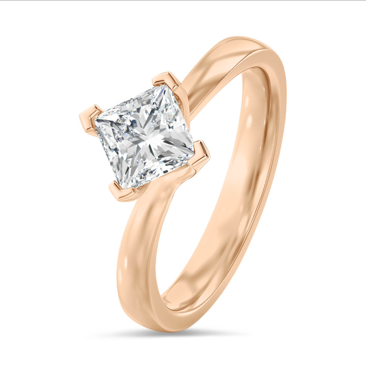 5.00 karat kırmızı altından prenses pırlantalı tektaş yüzük