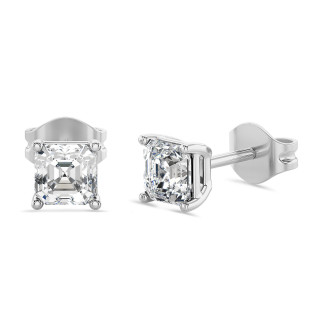 3.00 karat beyaz altın tektaş asscher kesim pırlanta küpe