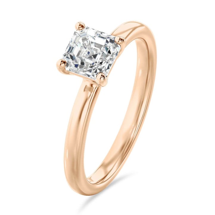 5.00 karat kırmızı altın, laboratuvarda yetiştirilmiş asscher kesim pırlantalı tektaş yüzük