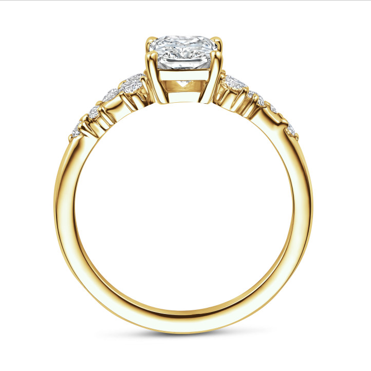 1.50 Kt Sarı Altın Solitaire Küme Yüzük. Radiant Kesim Pırlanta