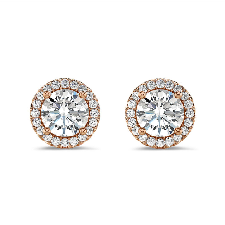 Halo 光环2.00 克拉玫瑰金钻石耳钉