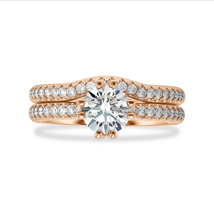 3.00克拉玫瑰金培育单钻戒指 - 戒圏密镶小钻石(满镶)